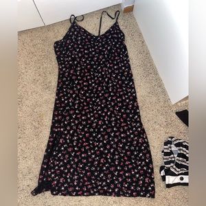 Black midi tank dress with small flowers